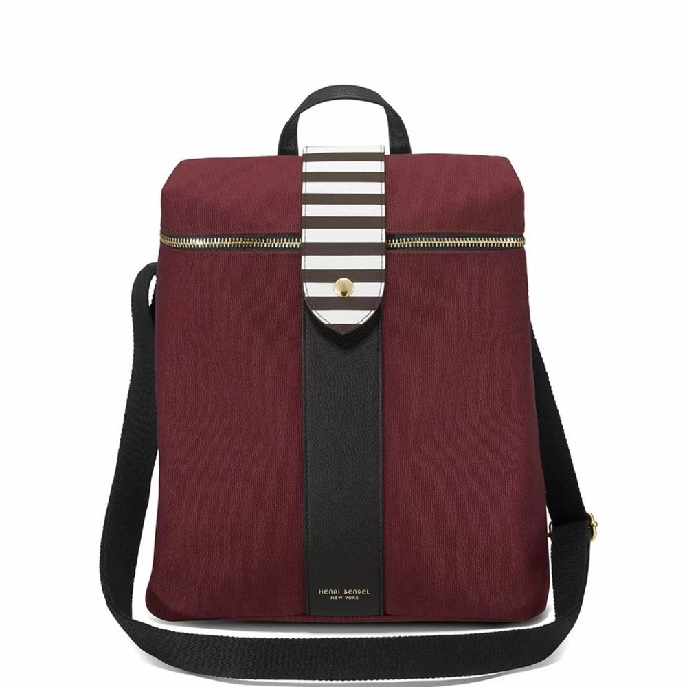 Henri Bendel Limited Edition Convertible Canvas Backpack Maroon and Black